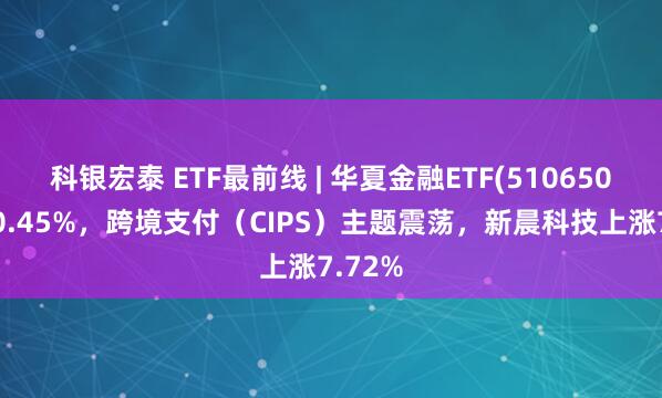科银宏泰 ETF最前线 | 华夏金融ETF(510650)上涨0.45%，跨境支付（CIPS）主题震荡，新晨科技上涨7.72%